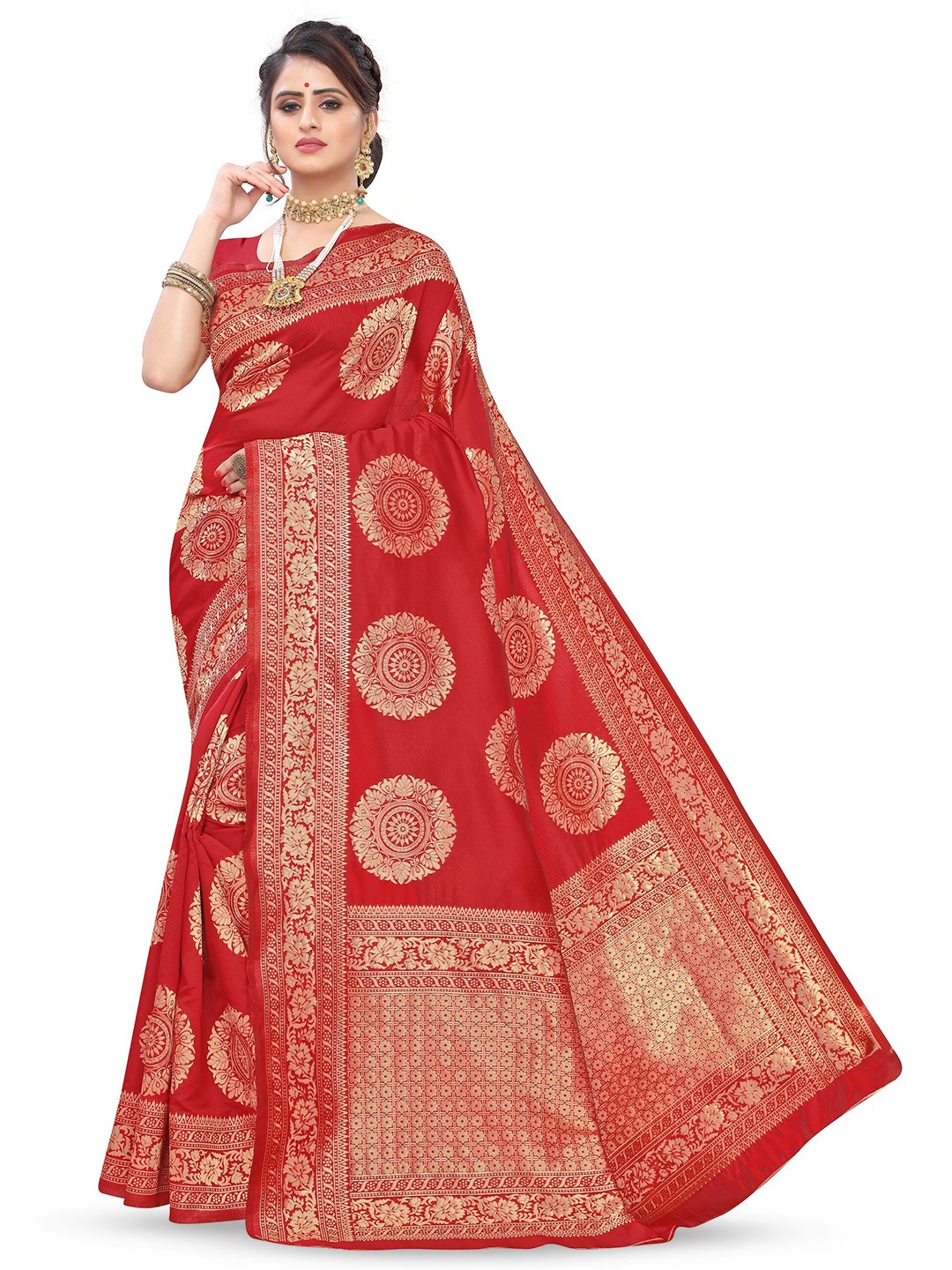 

KALINI Ethnic Motifs Silk Cotton Saree, Red