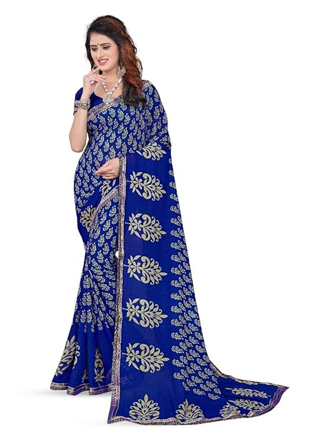 

KALINI Floral Silk Cotton Kanjeevaram Saree, Blue