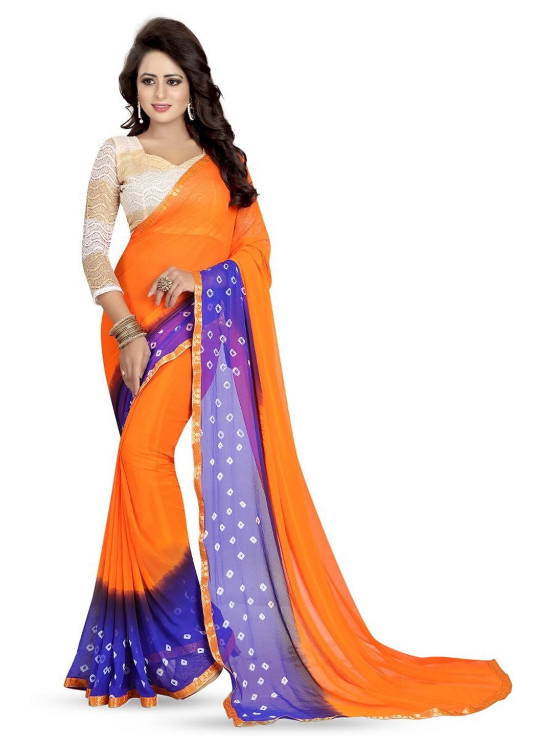 

KALINI Bandhani Zari Silk Cotton Kanjeevaram Saree, Blue