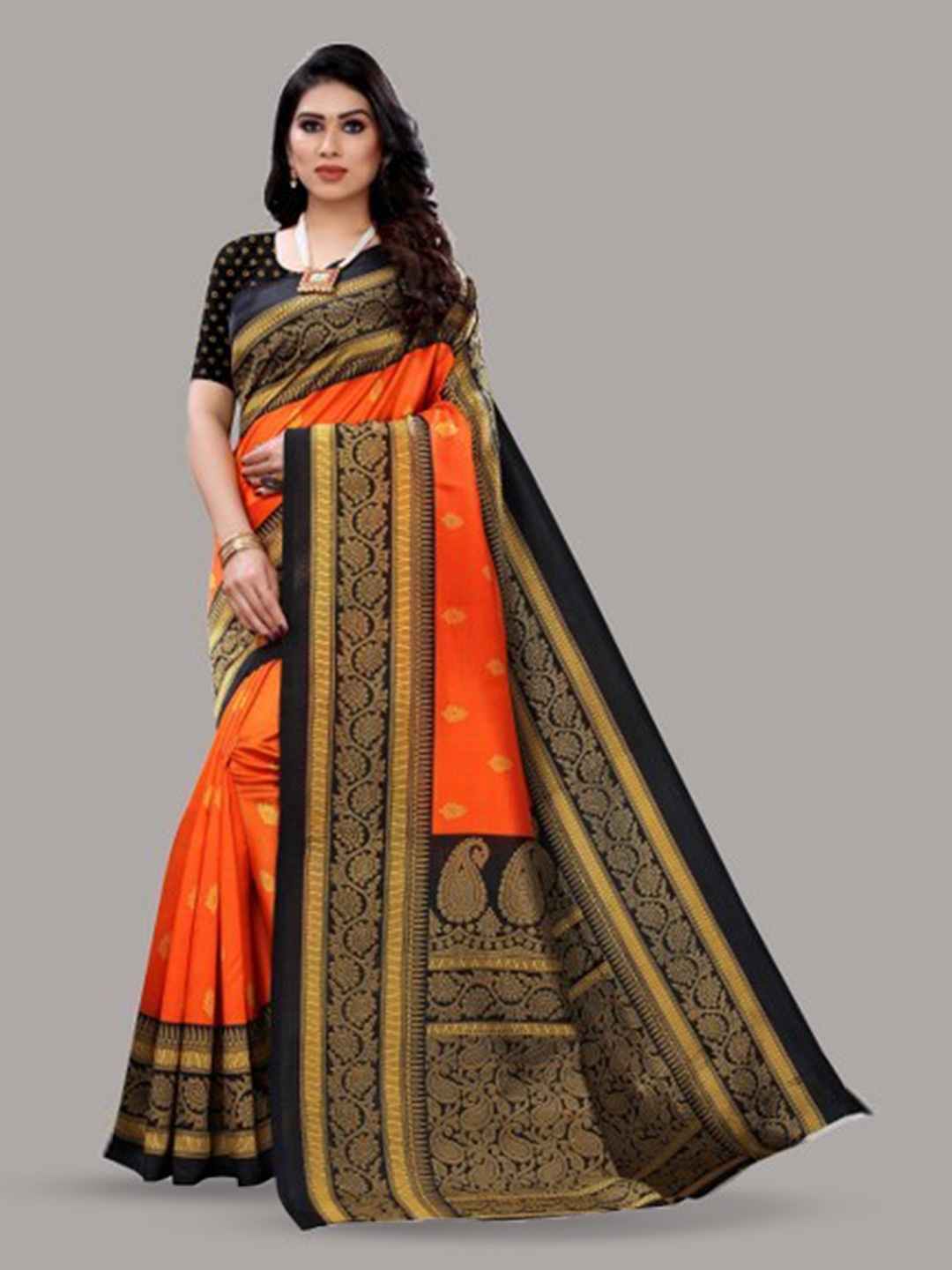 

KALINI Woven Design Kanjeevaram Saree, Orange