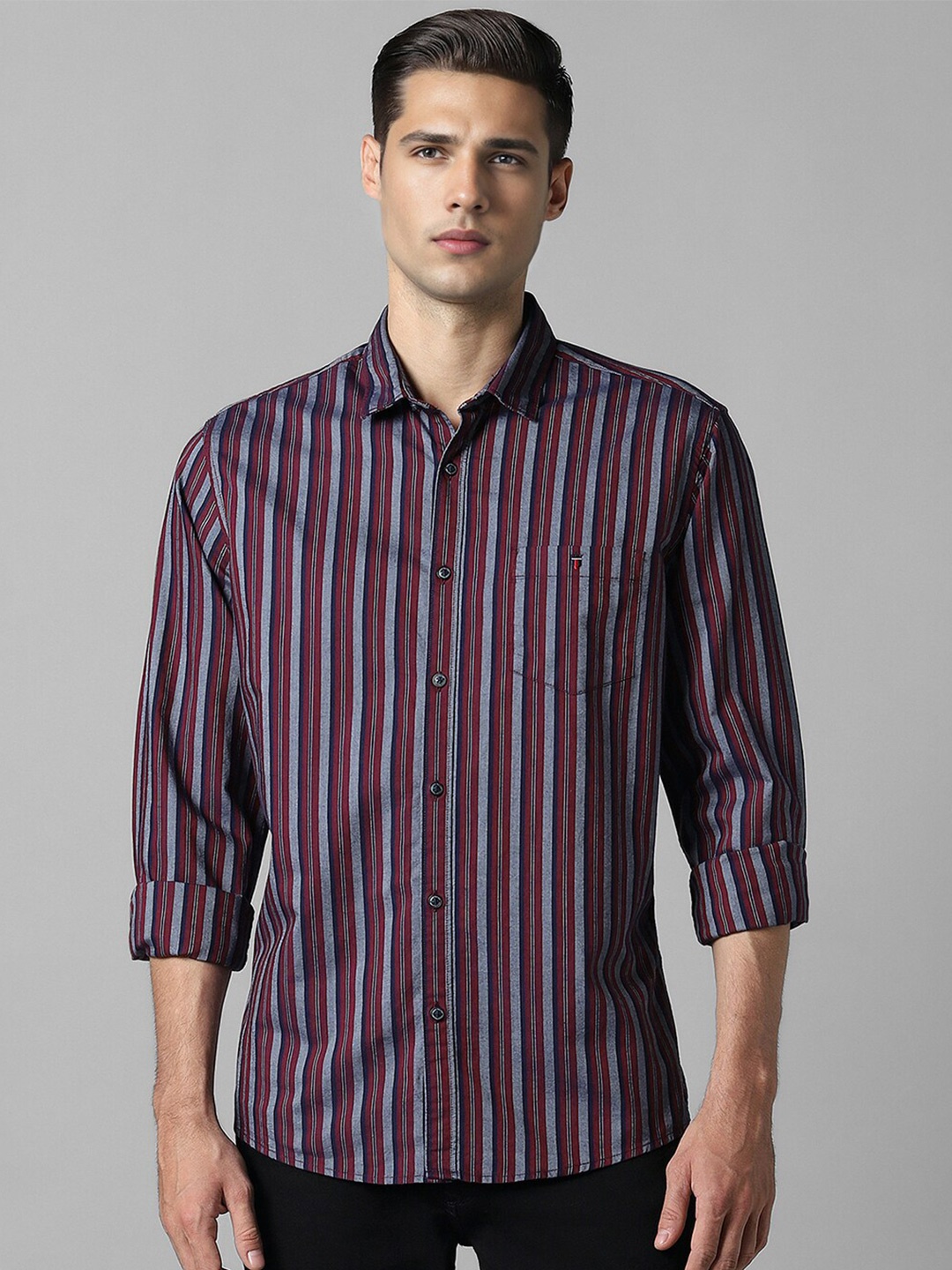 

Louis Philippe Jeans Men Slim Fit Opaque Striped Casual Shirt, Maroon