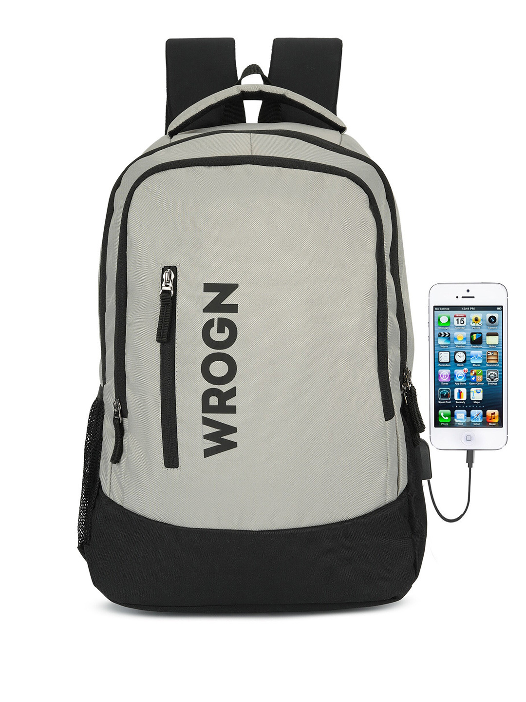 

WROGN Unisex Typography Backpack with USB Charging Port, Grey