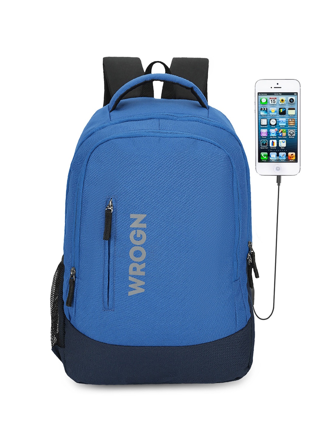 

WROGN Unisex Brand Logo Backpack with USB Charging Port, Blue