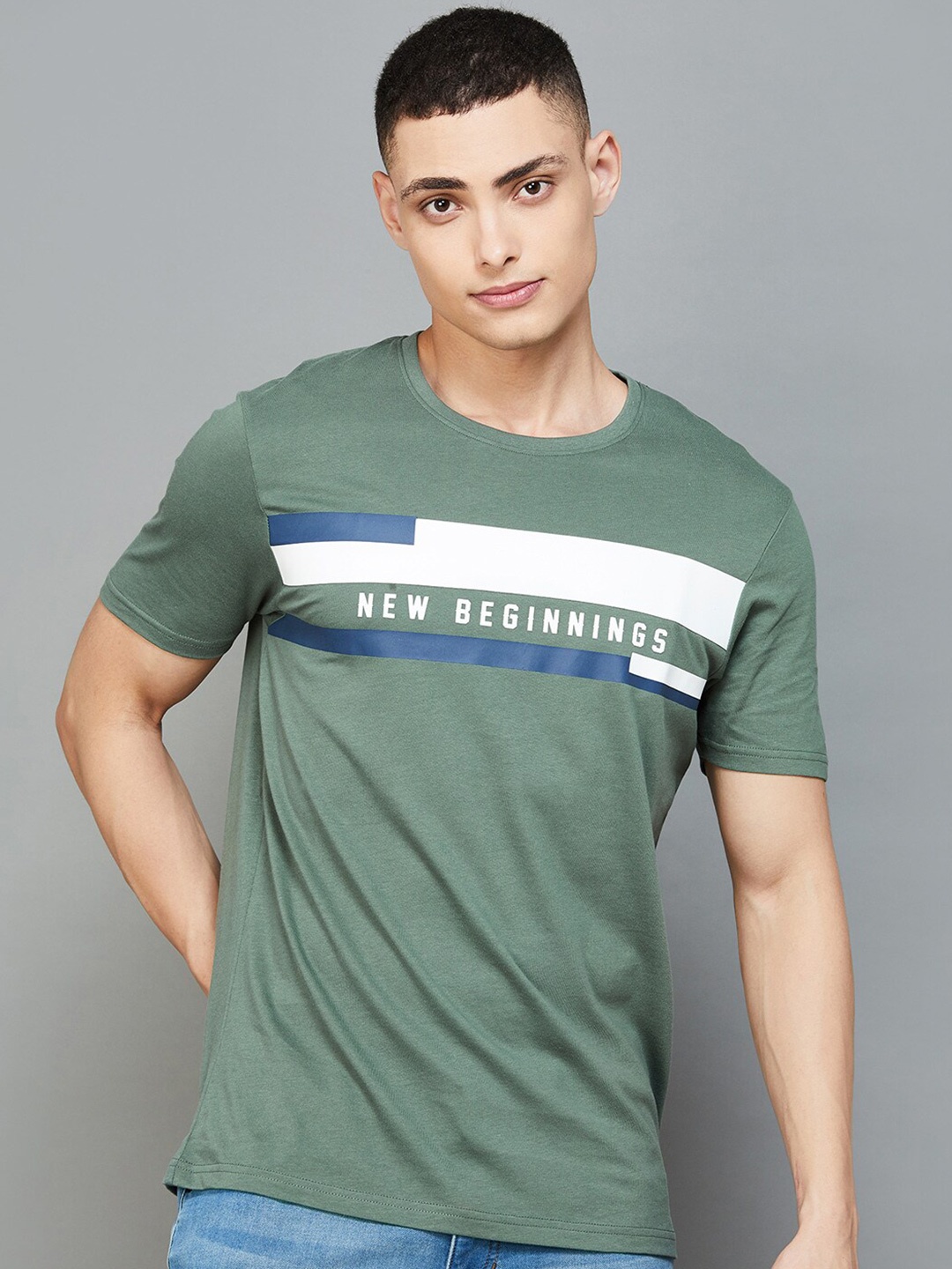 

Fame Forever by Lifestyle Men Typography Striped T-shirt, Olive
