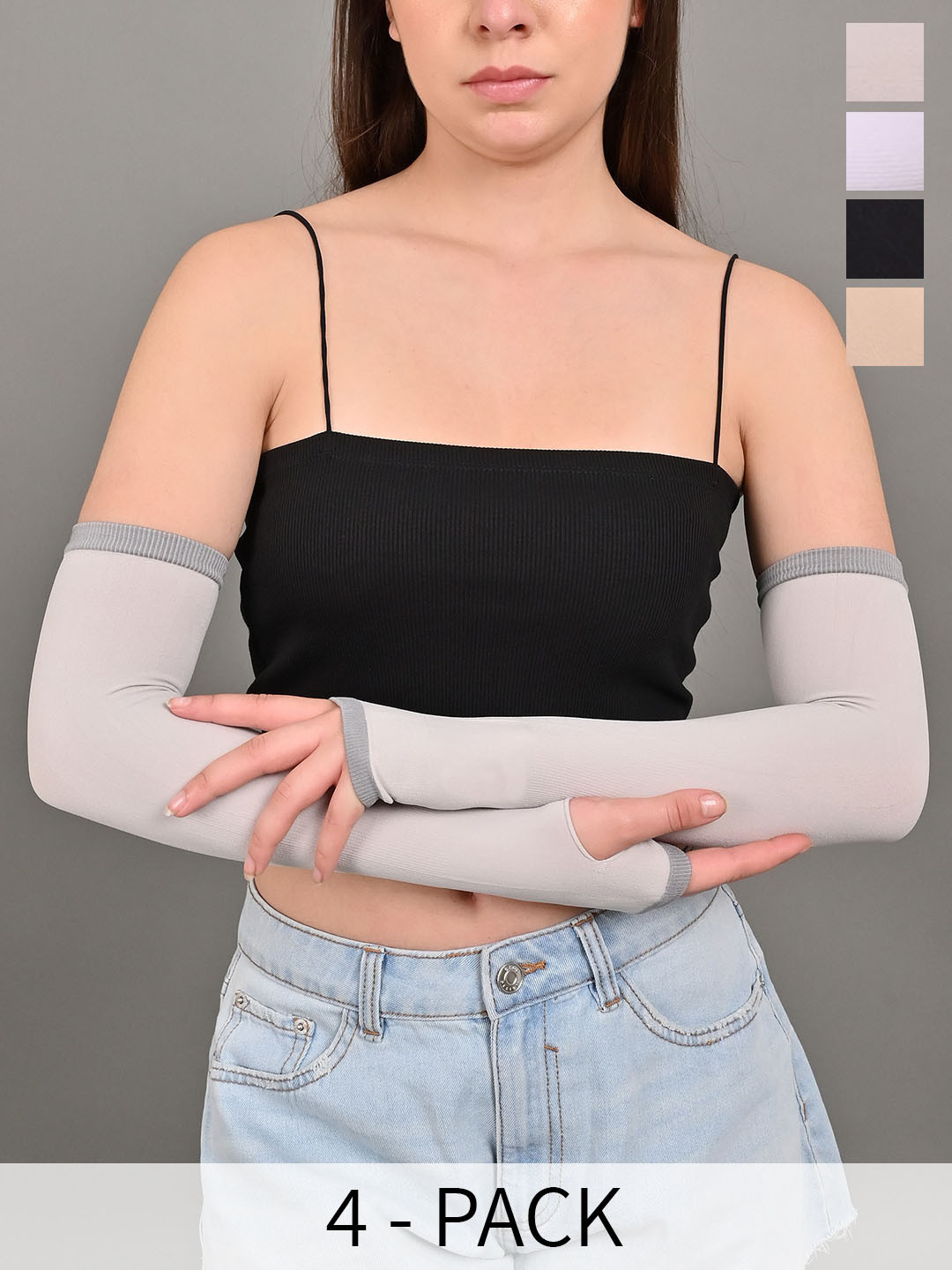 

BAESD Unisex Pack Of 4 UV Sun Protection Compression Stretchable Cool Arm Sleeves Gloves, White