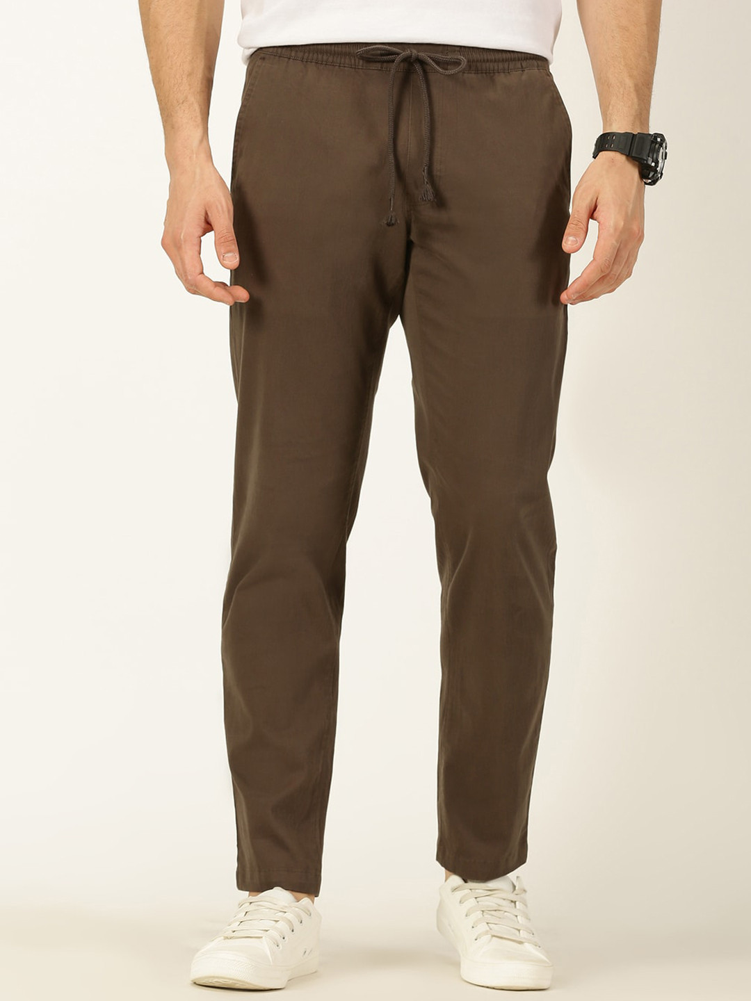 

Thomas Scott Men Smart Mid Rise Cotton Chinos Trousers, Brown