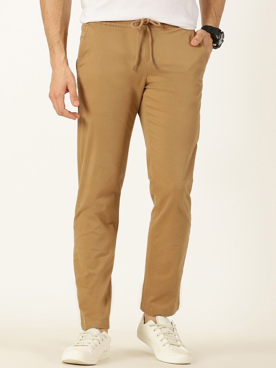 

Thomas Scott Men Smart Mid Rise Cotton Chinos Trousers, Beige