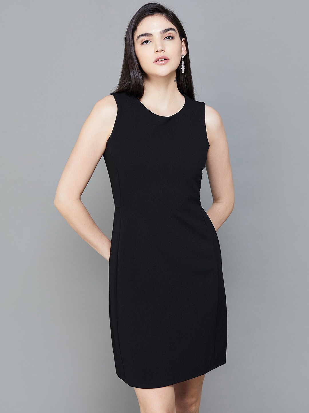 

CODE by Lifestyle Women Round Neck Solid Sheath Dress, Black