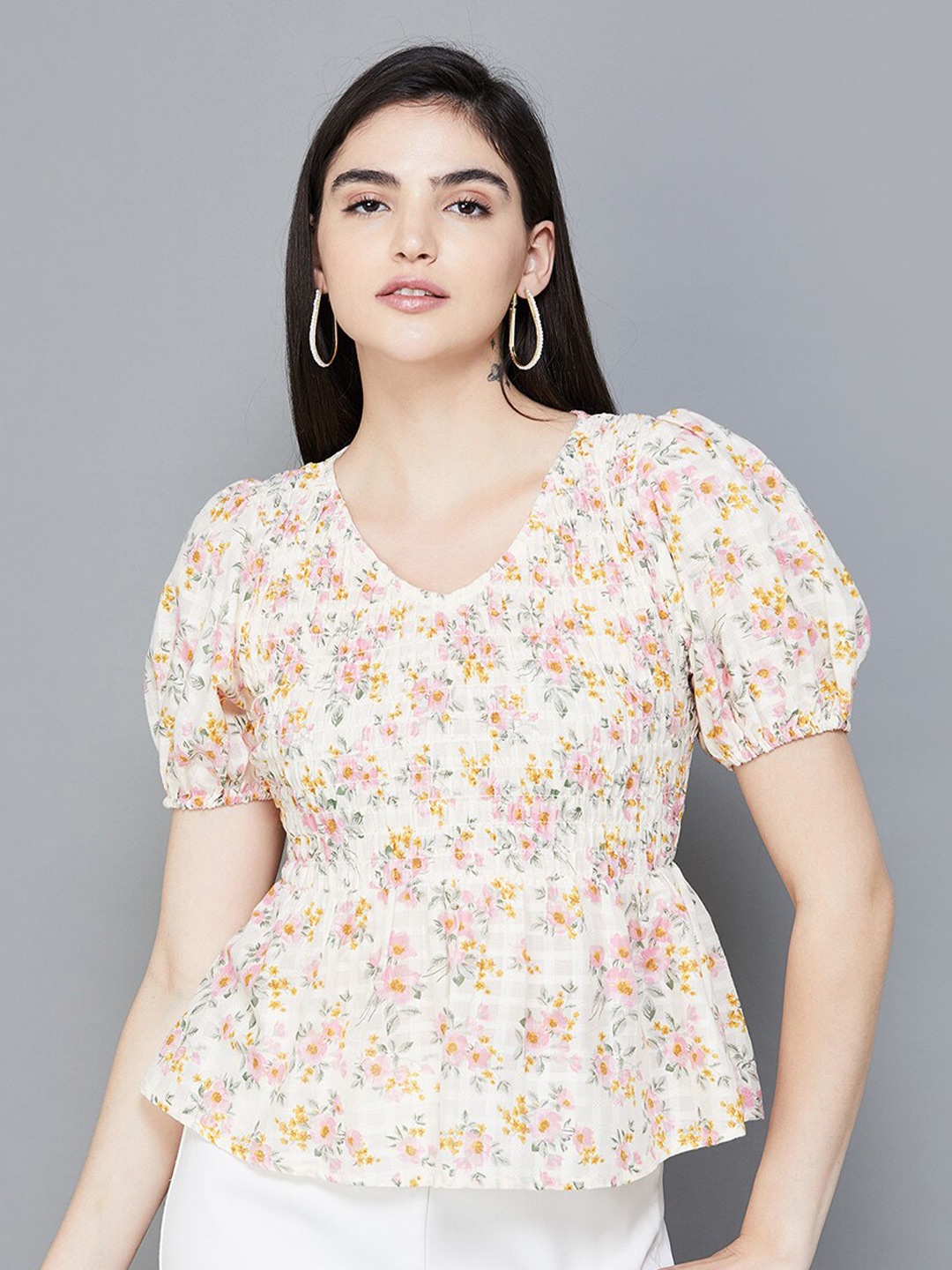 

CODE by Lifestyle Floral Printed Pure Cotton Top, Off white