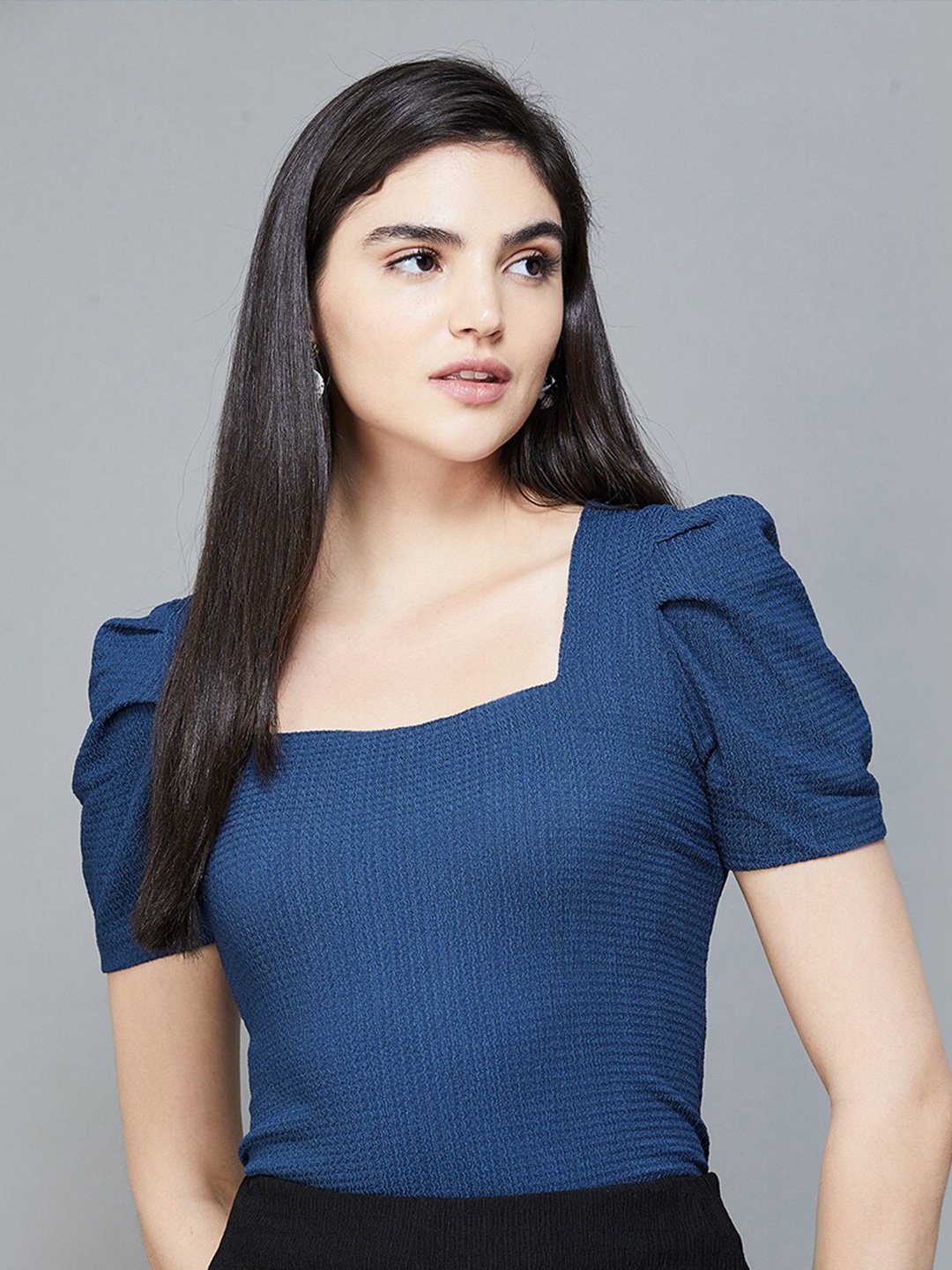 

CODE by Lifestyle Puff Sleeve Crop Top, Blue