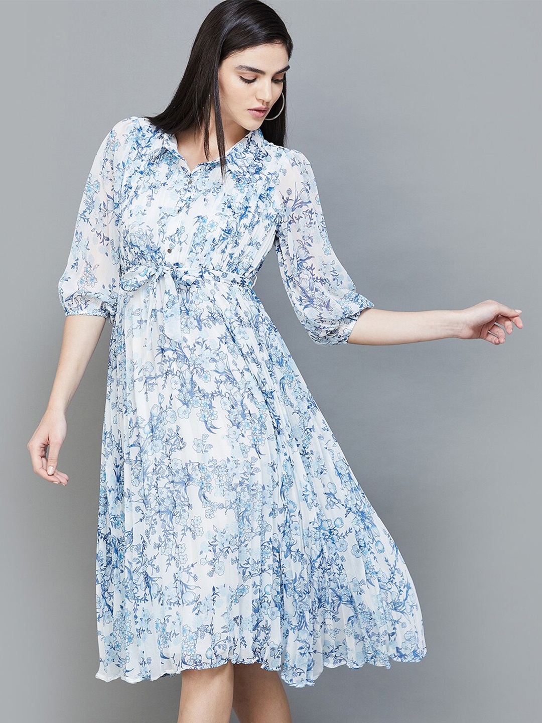 

CODE by Lifestyle Women Floral Print Shirt Midi Dress, Blue