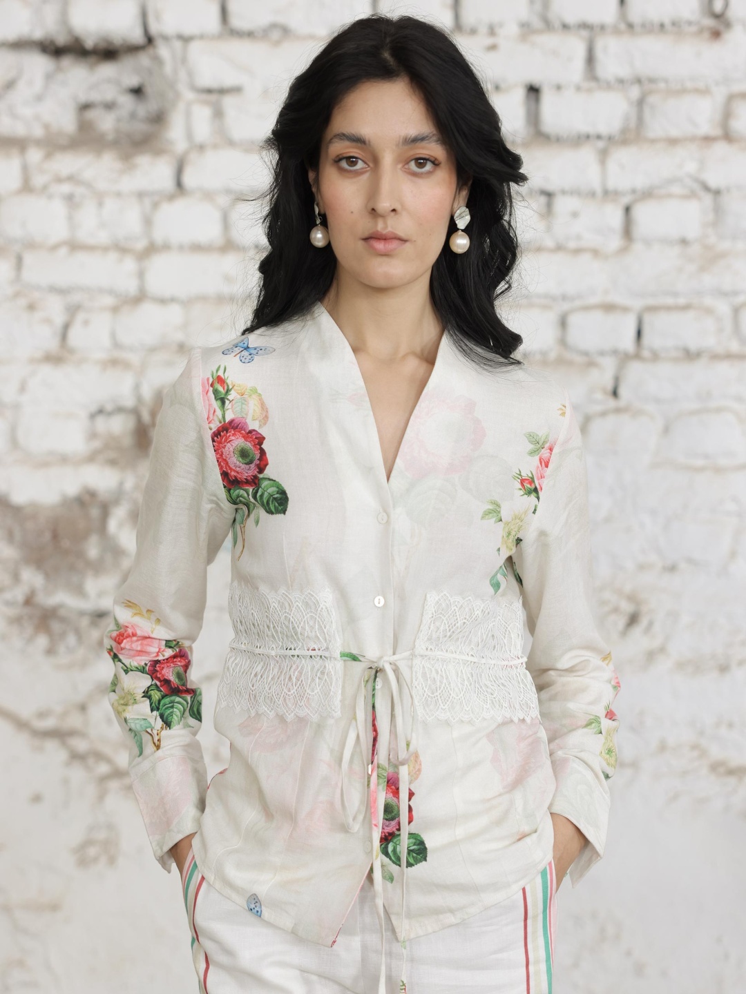 

RAREISM Floral Print Cotton Top, Off white
