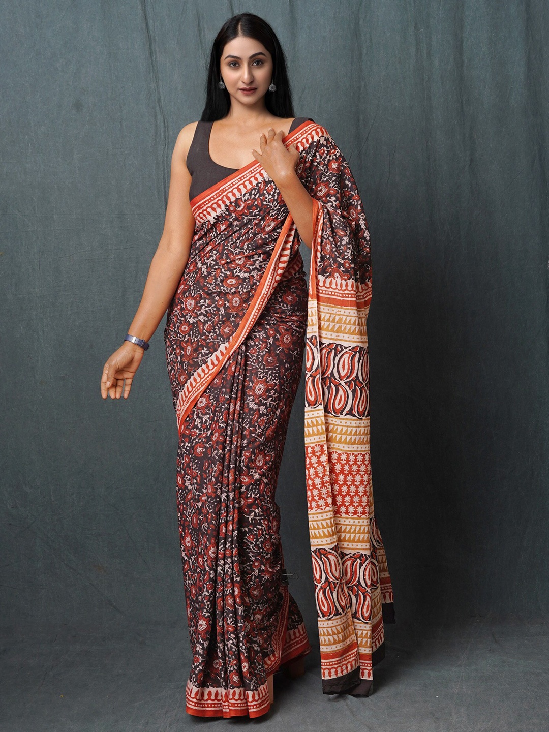 

Unnati Silks Kalamkari Pure Cotton Handloom Saree, Black