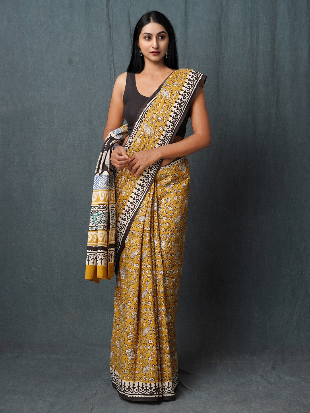 

Unnati Silks Kalamkari Pure Cotton Handloom Chanderi Saree, Brown