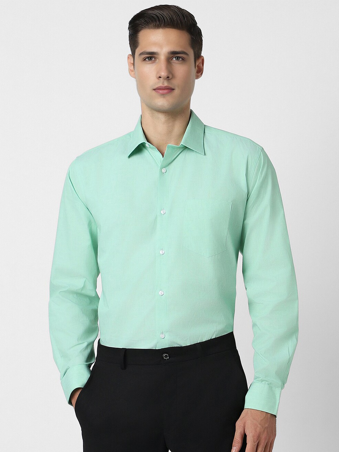 

V Dot Men Slim Fit Opaque Party Shirt, Green