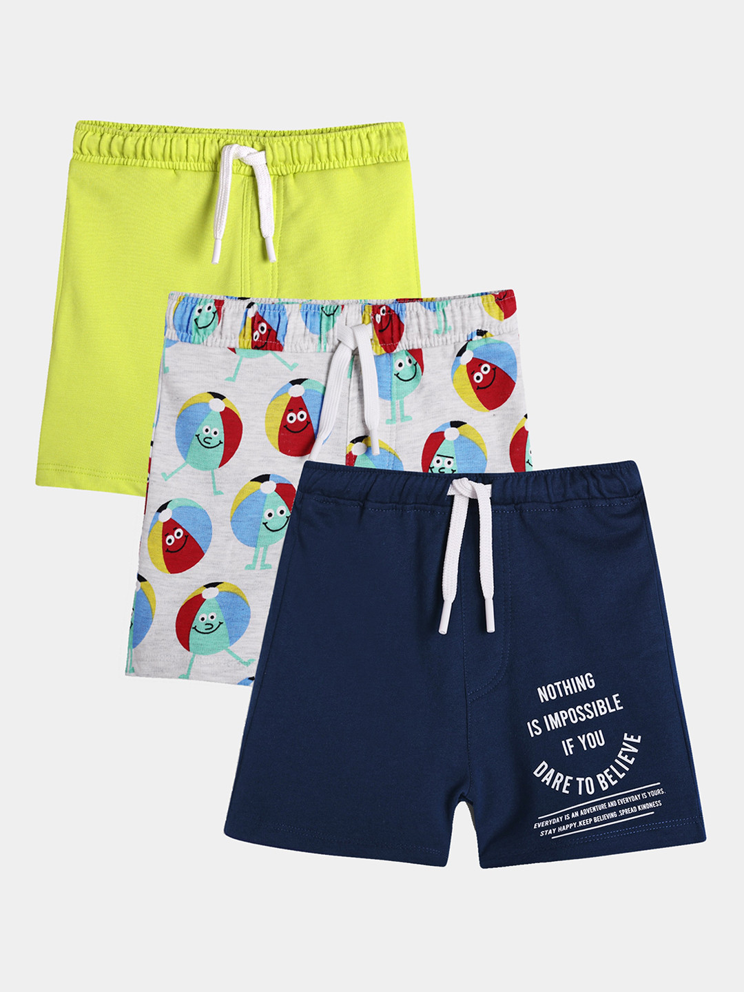 

Anthrilo Boys Pack of 3 Mid Rise Cotton Shorts, Lime green