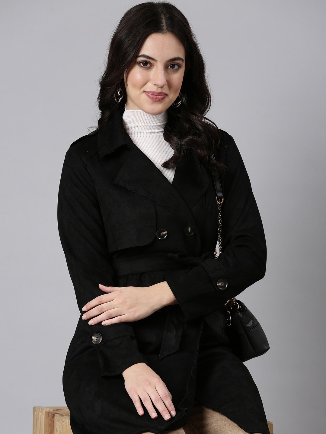 

SHOWOFF Suede Windcheater Crop Tailored Jacket, Black