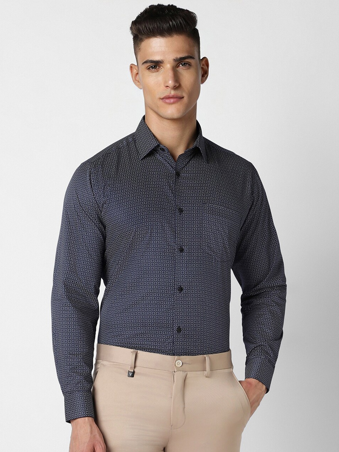 

Van Heusen Men Opaque Printed Party Shirt, Grey