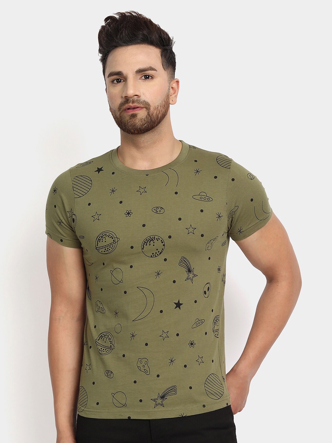 

jugular Men Conversational Printed Round Neck T-shirt, Olive