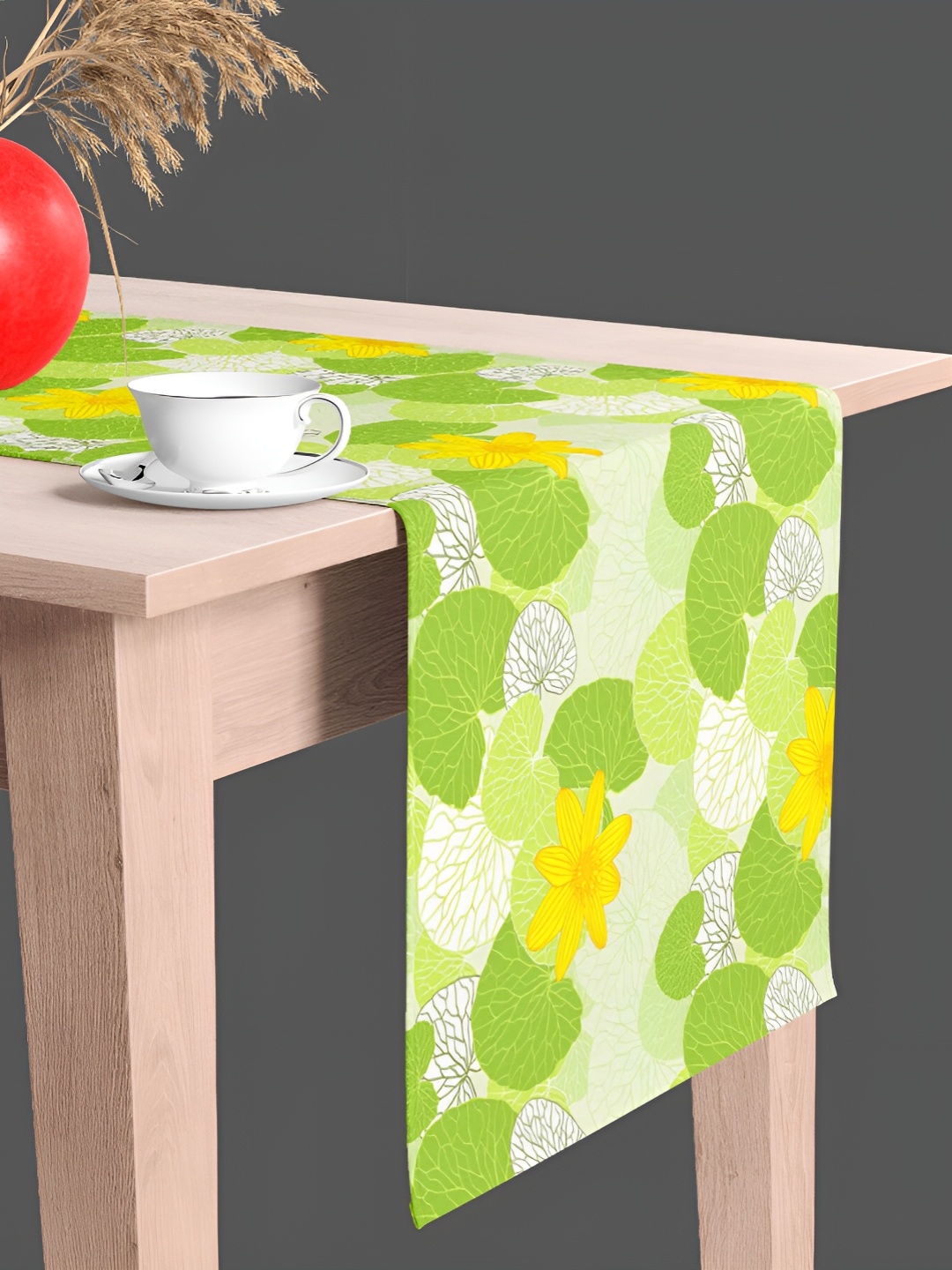 

ArtzFolio Green & Yellow Floral Printed Velvet Easy To Wash Table Runner