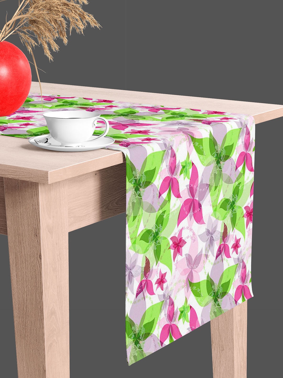 

ArtzFolio Green & Pink Printed Table Runner, White