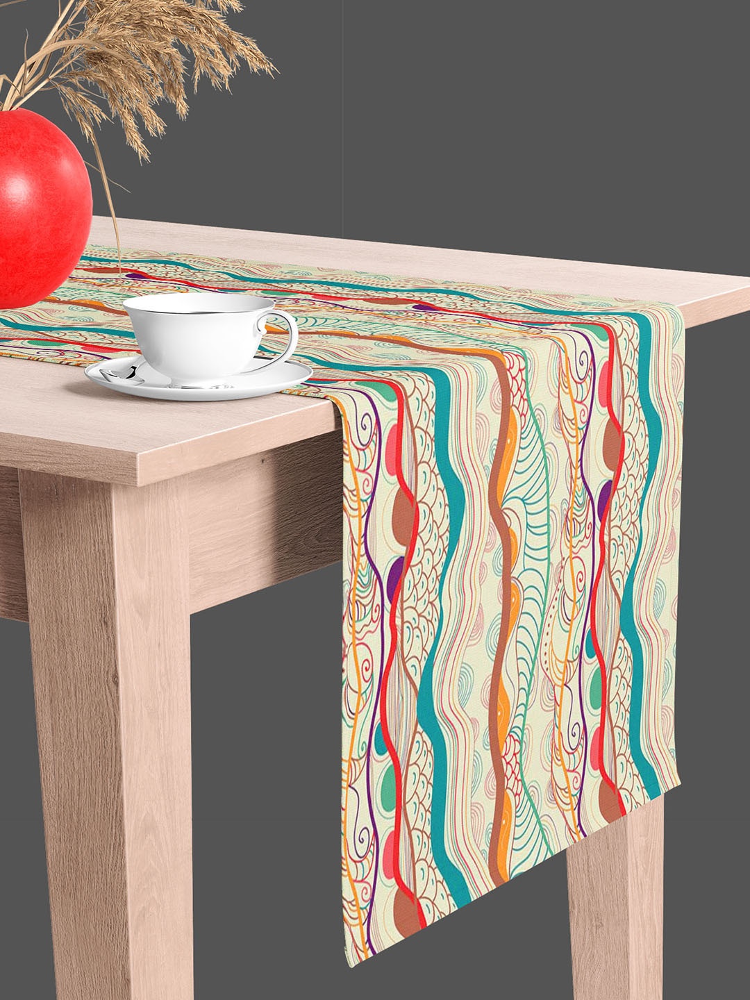 

ArtzFolio Beige & Brown Abstract Printed Table Runner, Blue