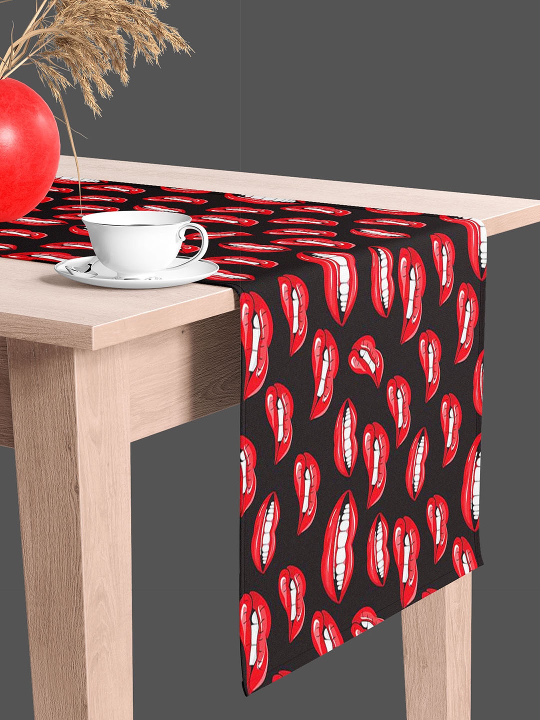 

ArtzFolio Black & Red Lips Printed Velvet Easy To Wash Table Runner