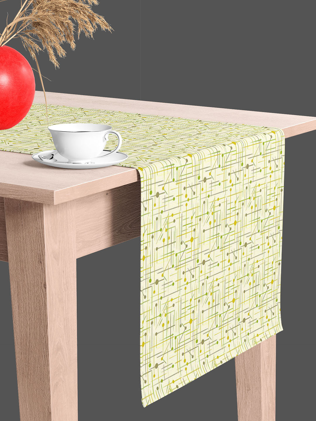 

ArtzFolio Cream & Green Abstract Printed Velvet Table Runner