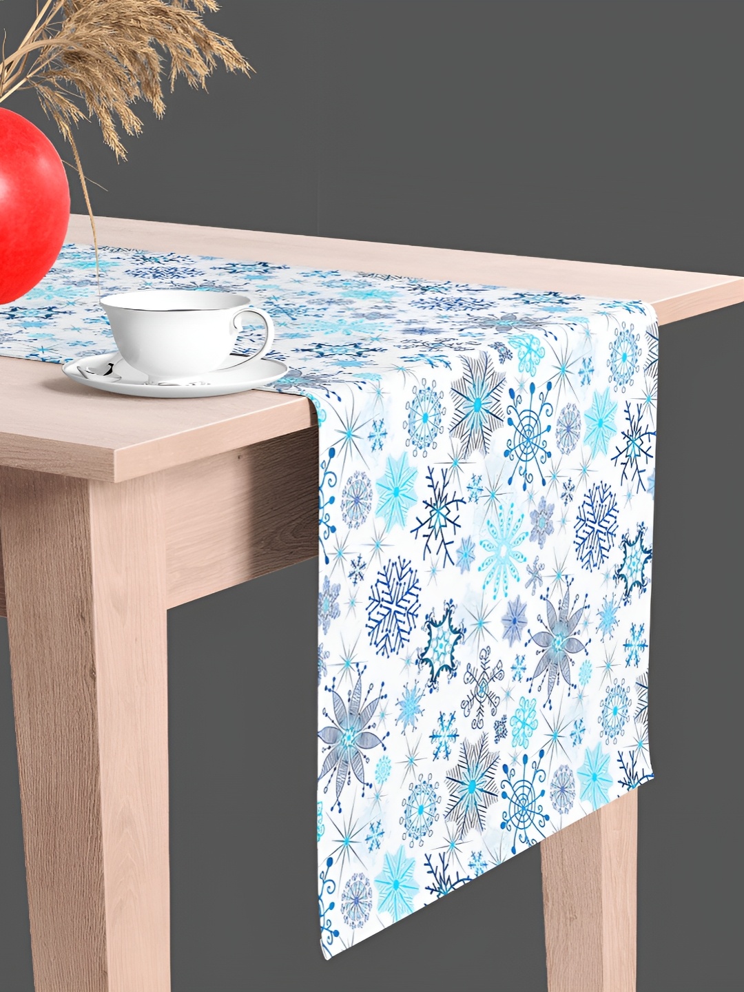 

ArtzFolio White & Blue Quirky Printed Velvet Table Runner