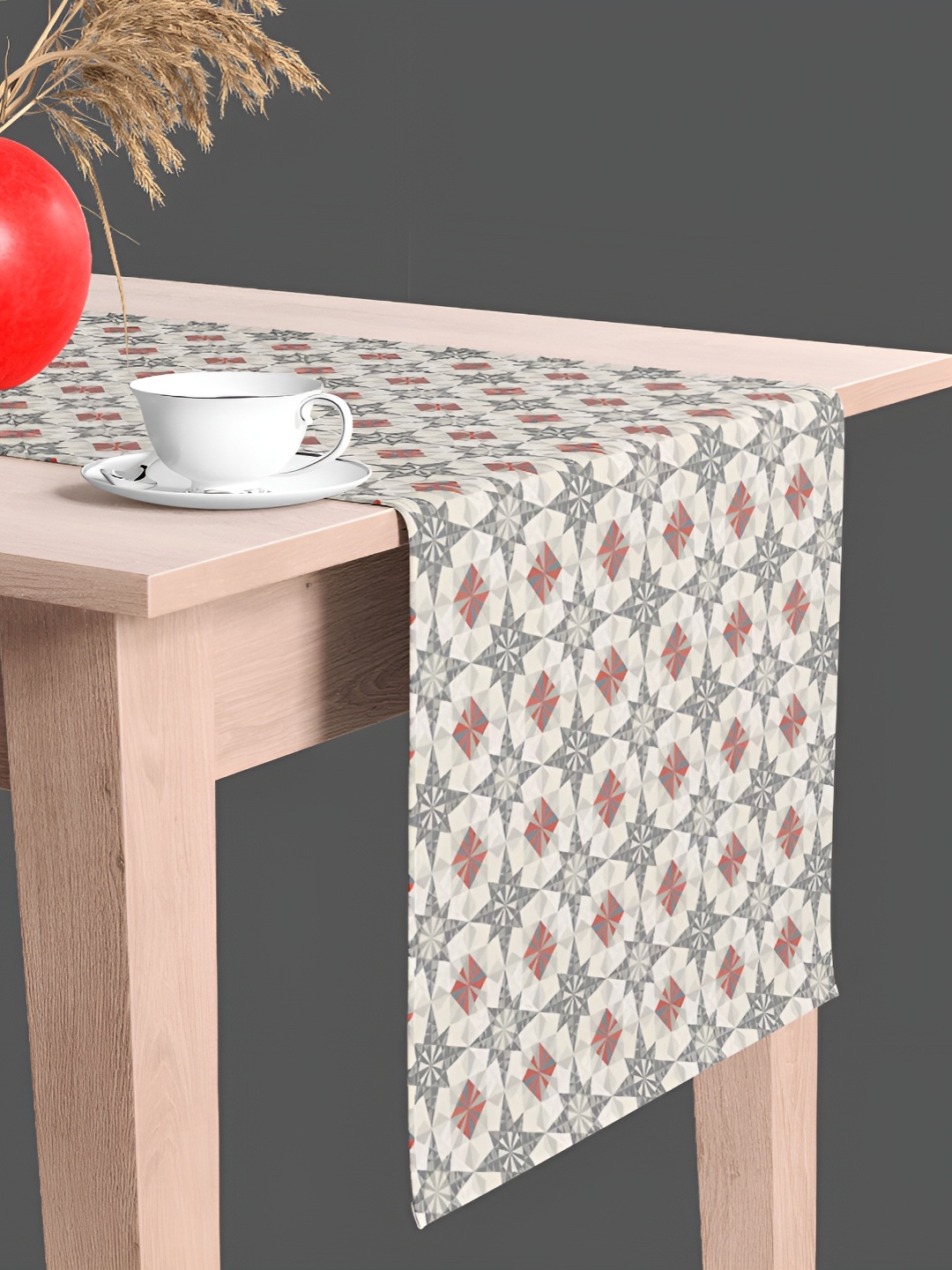

ArtzFolio Geometric Printed Table Runner, White