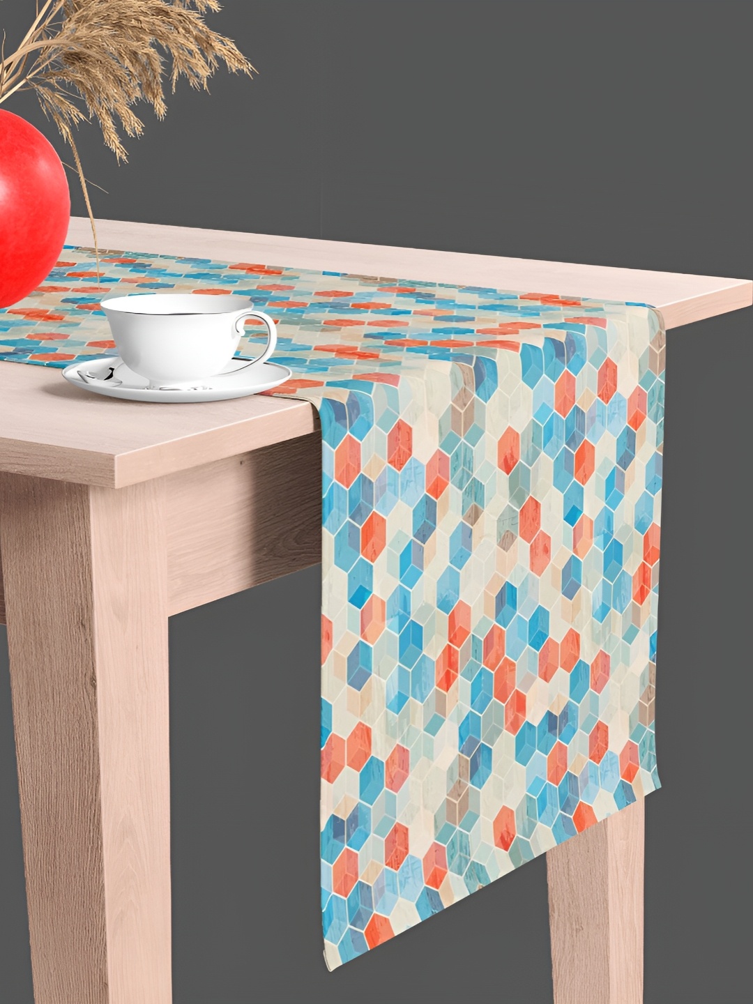 

ArtzFolio Off White & Blue Digital Printed velvet Table Runner