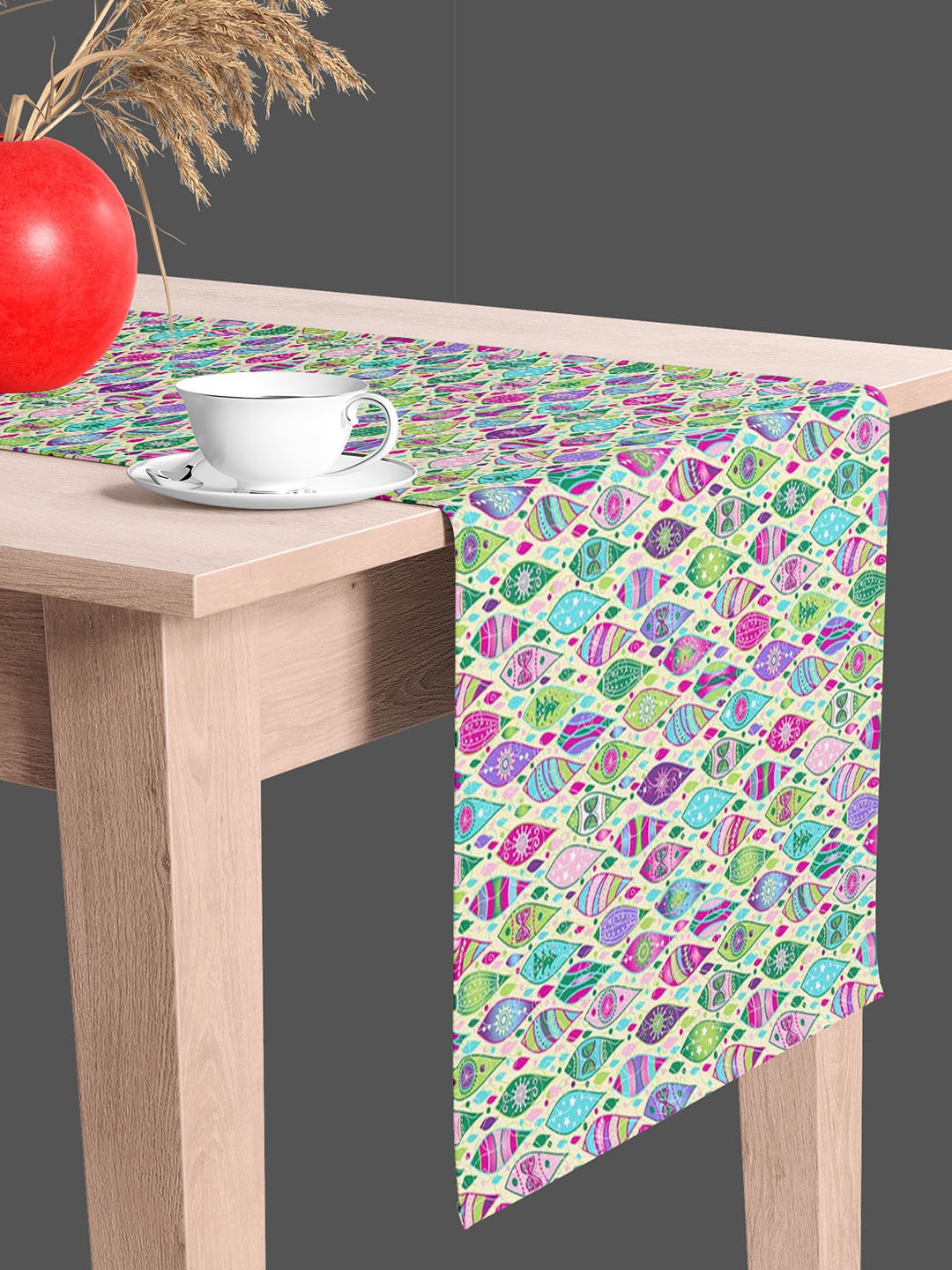 

ArtzFolio Cream & Green Printed Table Runner