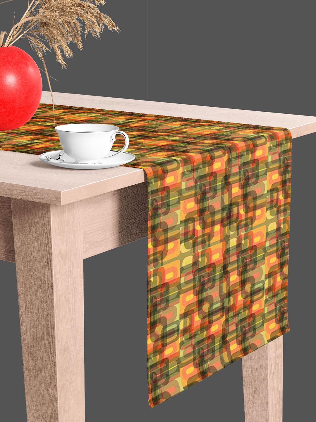 

ArtzFolio Orange & Green Digital-Printed Edge To Edge Table Runner