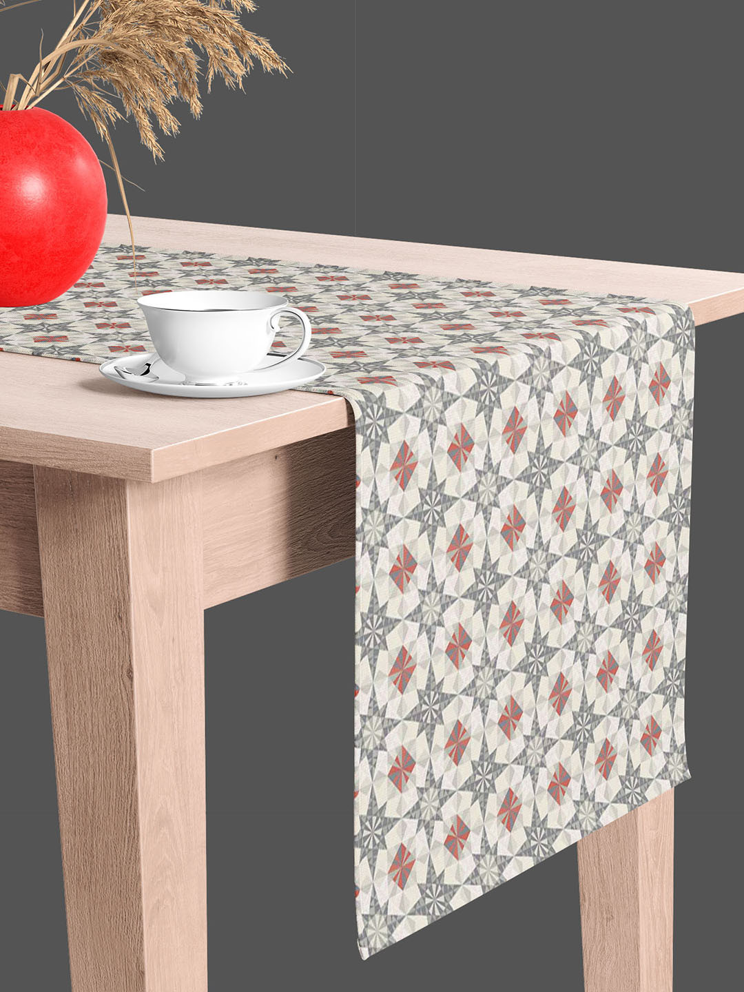 

ArtzFolio Off White & Grey Geometric Printed Table Runner