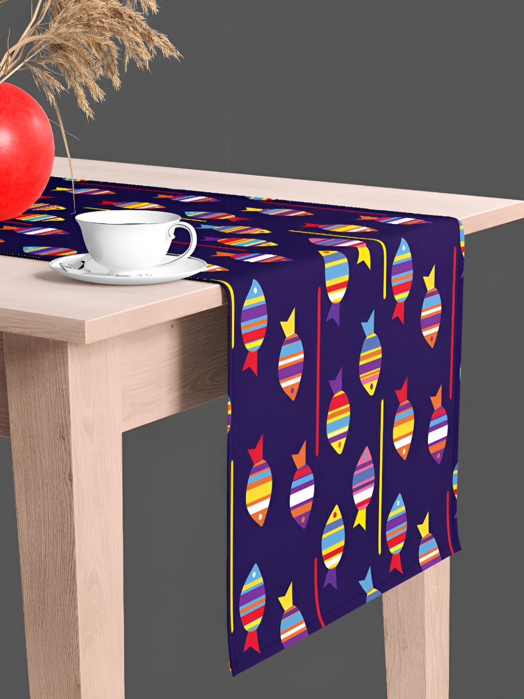 

ArtzFolio Printed Velvet Dining Center Table Runner, Navy blue