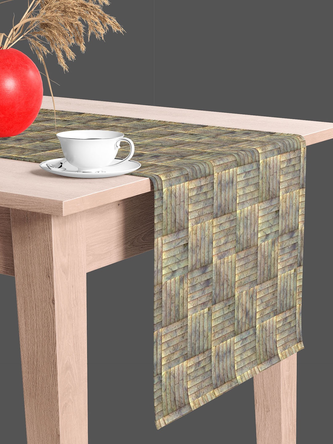 

ArtzFolio Grey & Brown Geometric Printed Velvet Table Runner