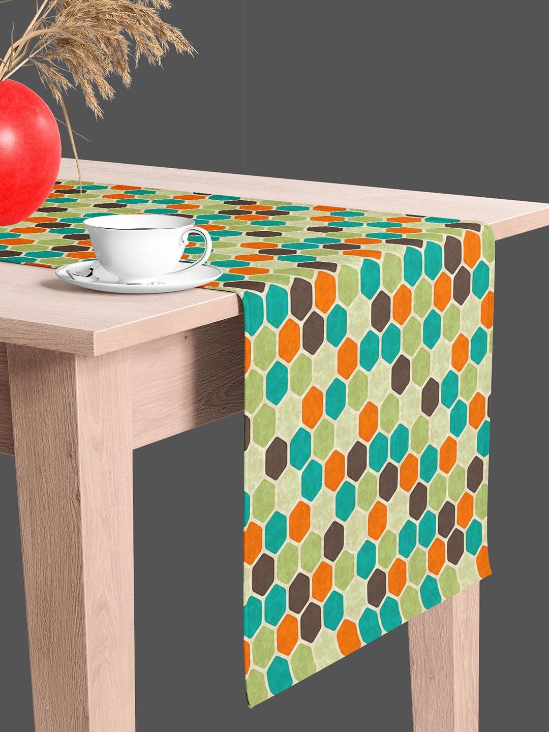 

ArtzFolio Green & Orange Geometric Printed Table Runner