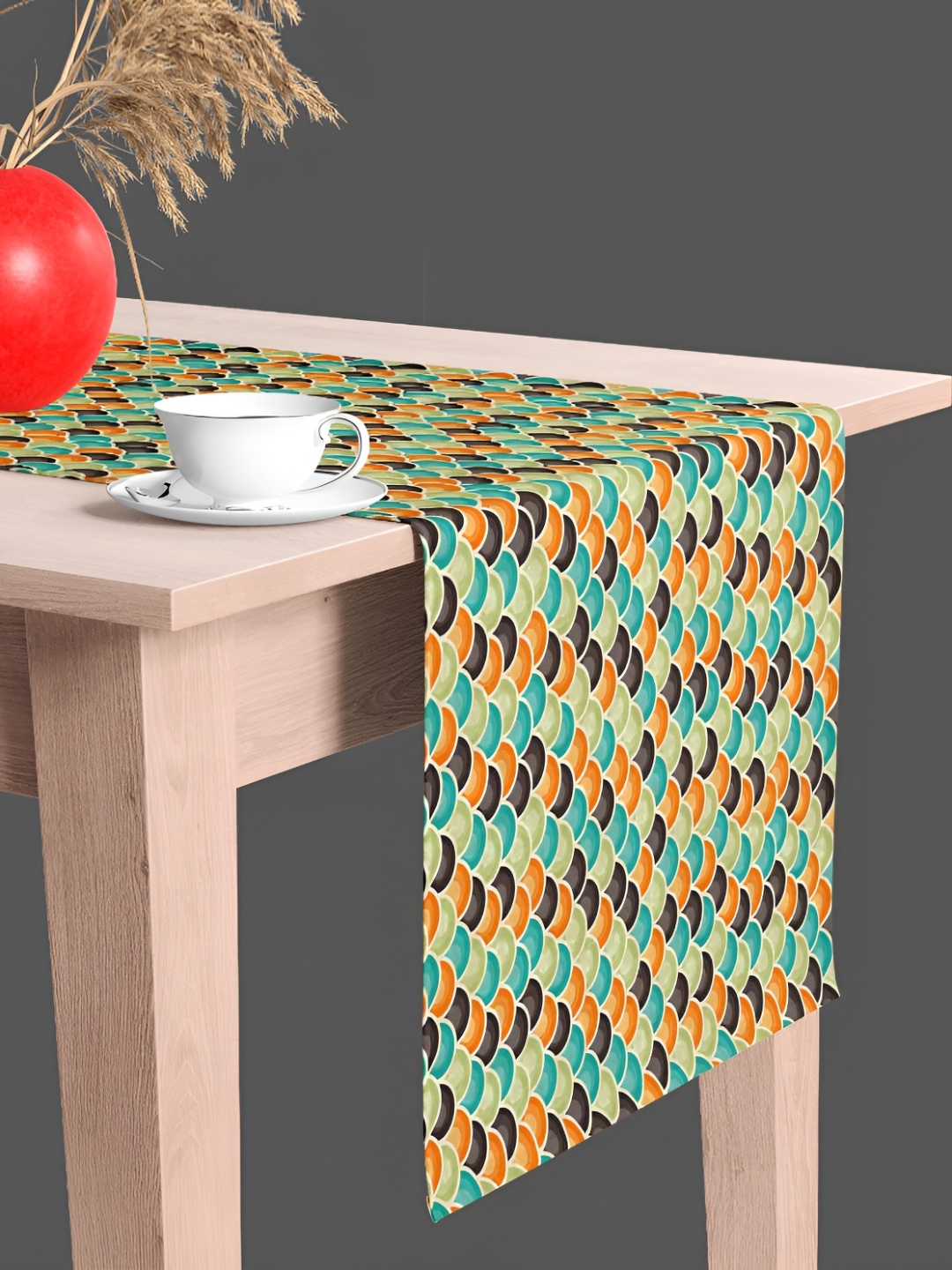 

ArtzFolio Green & Orange Colored Quirky Printed Table Runner