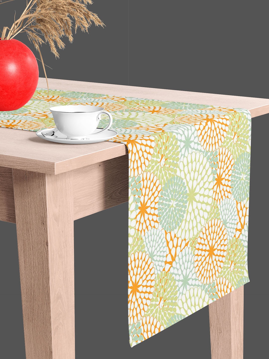 

ArtzFolio White & Orange Colored Geometric Printed Table Runner