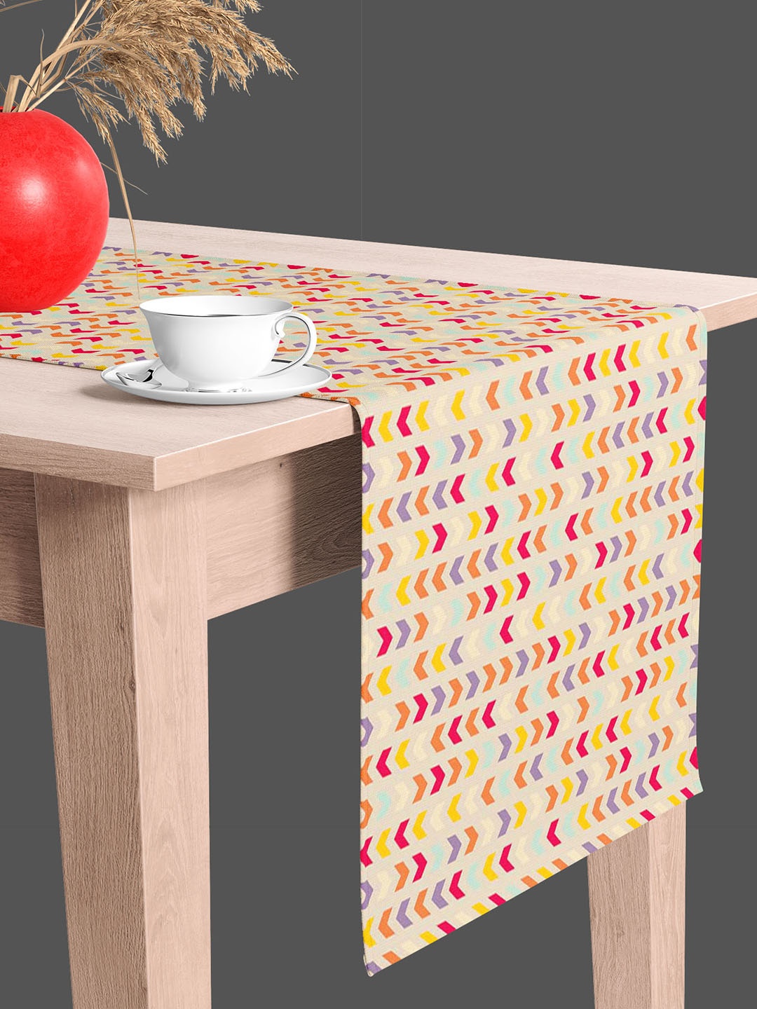 

ArtzFolio Off White & Orange Geometric Printed Table Runner