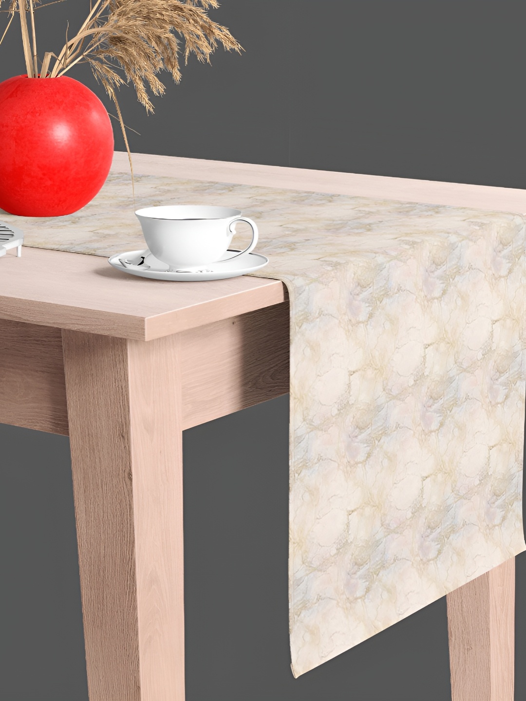 

ArtzFolio Off White & Grey Geometric-Printed Edge To Edge Table Runner