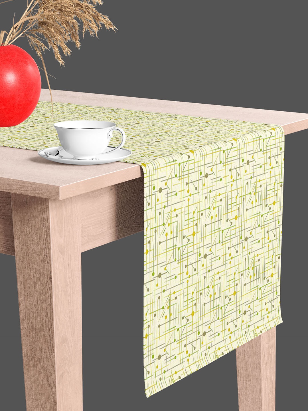 ArtzFolio Cream Colored & Green Digital Printed Table Runner