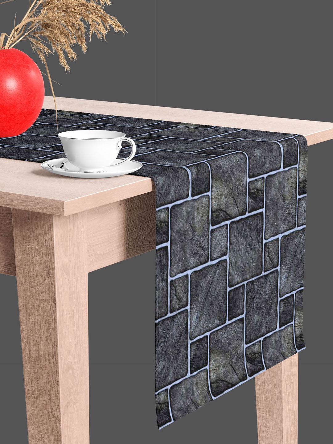 

ArtzFolio Black & Grey Geometric Printed Edge To Edge Table Runner