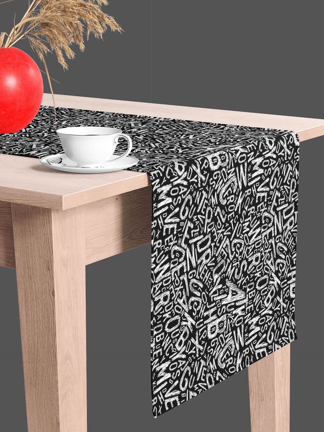 

ArtzFolio Black Geometric-Printed Edge To Edge Table Runner