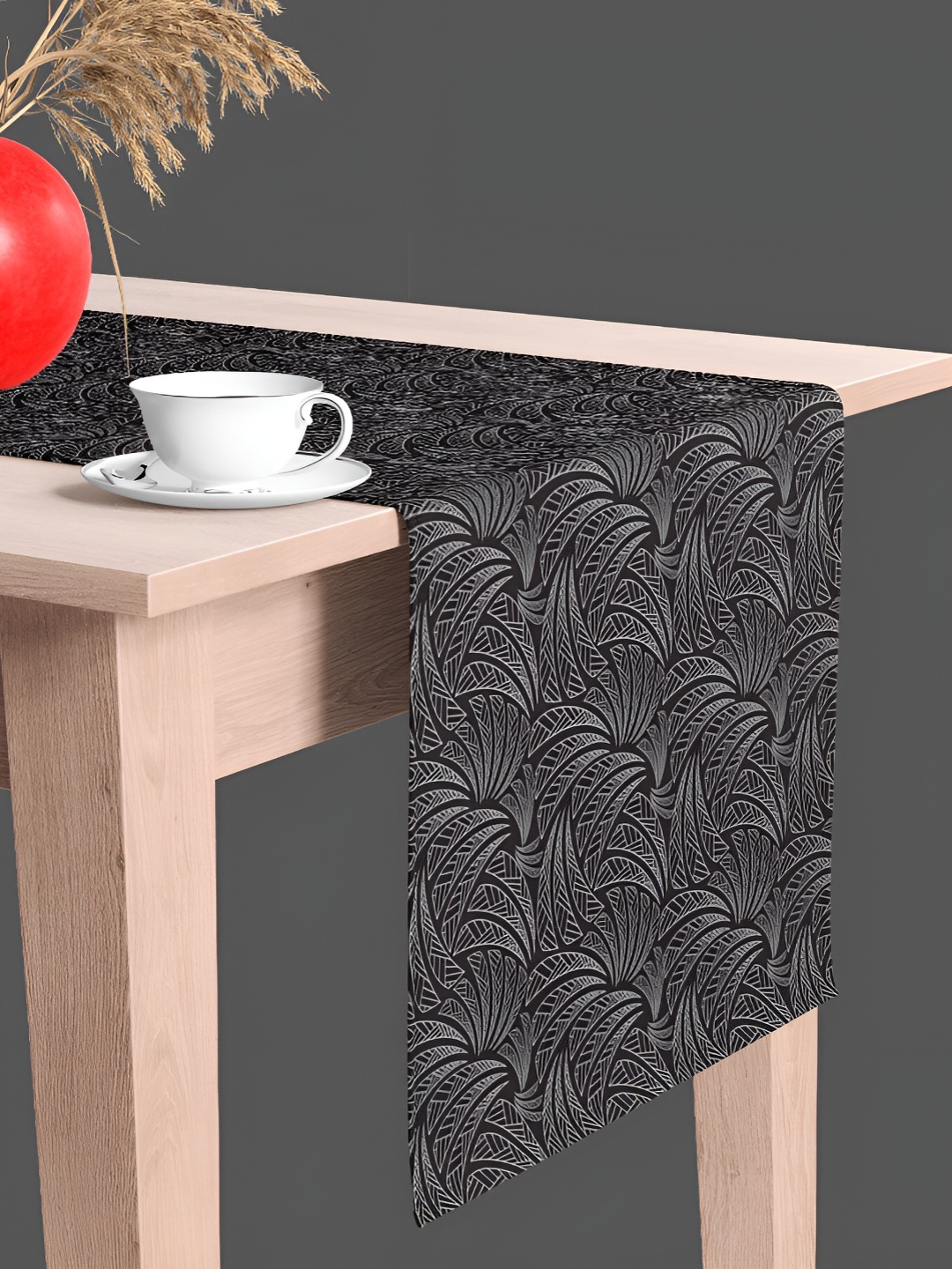 

ArtzFolio Black Geometric-Printed Edge To Edge Table Runner