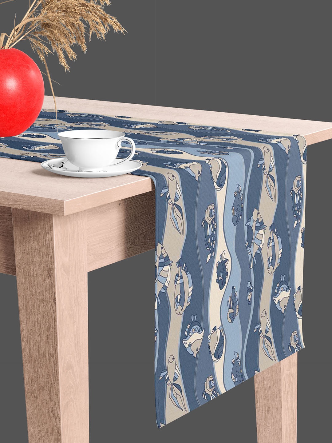 

ArtzFolio Blue & Grey Geometric Printed Edge To Edge Table Runner