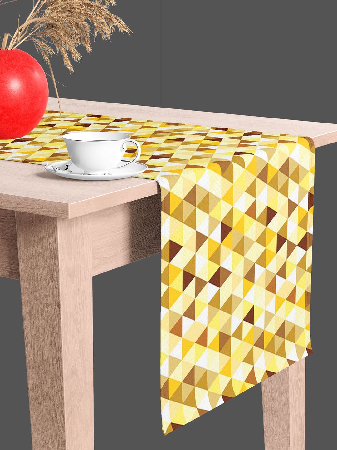 

ArtzFolio Beige & Yellow Printed Velvet Rectangle Table Runner