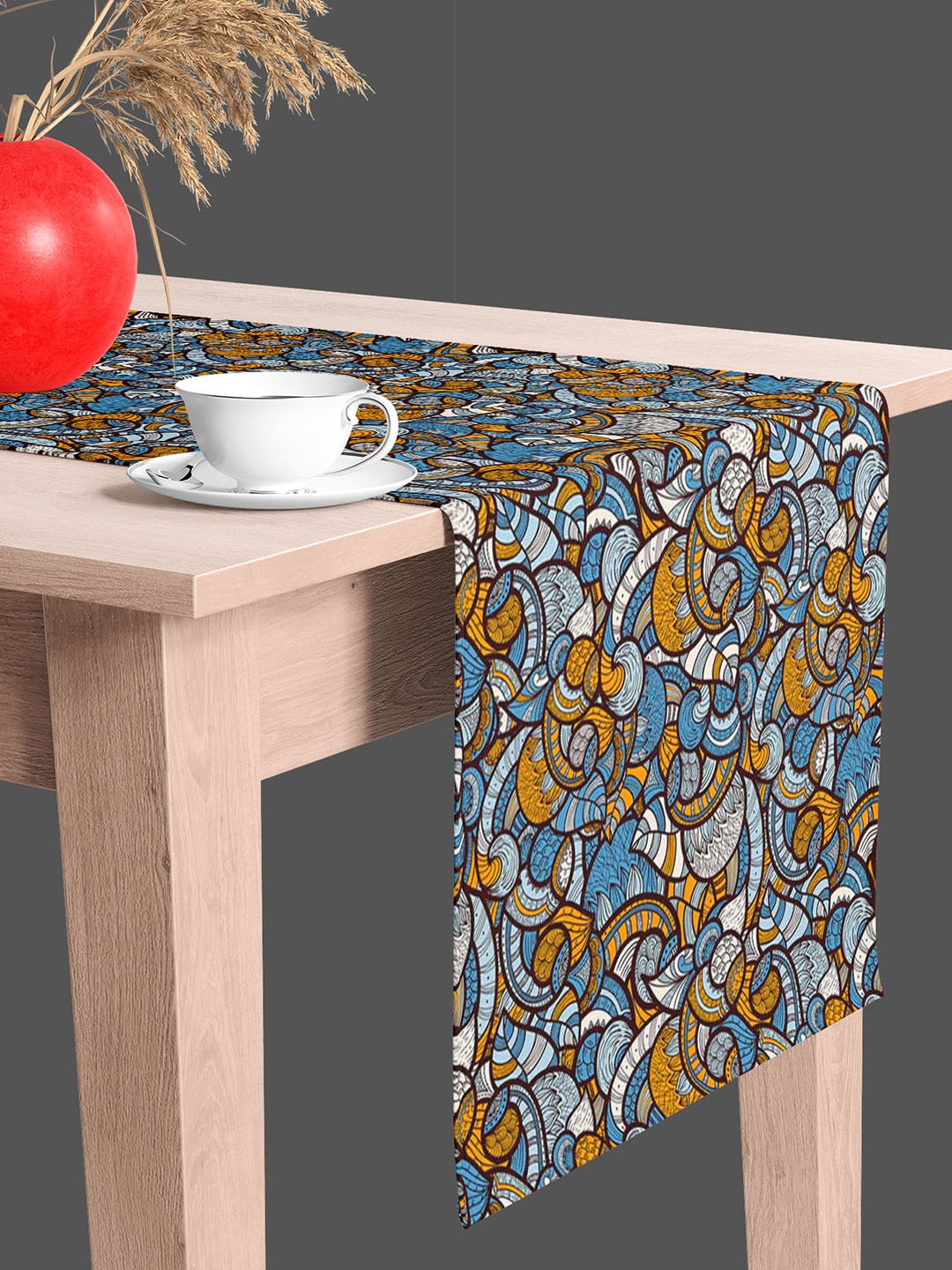 

ArtzFolio Blue & Brown Geometric-Printed Edge To Edge Table Runner