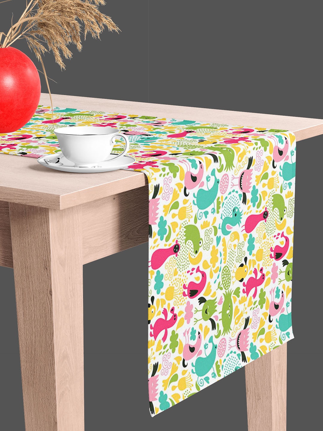 

ArtzFolio White & Green Quirky Printed Table Runner