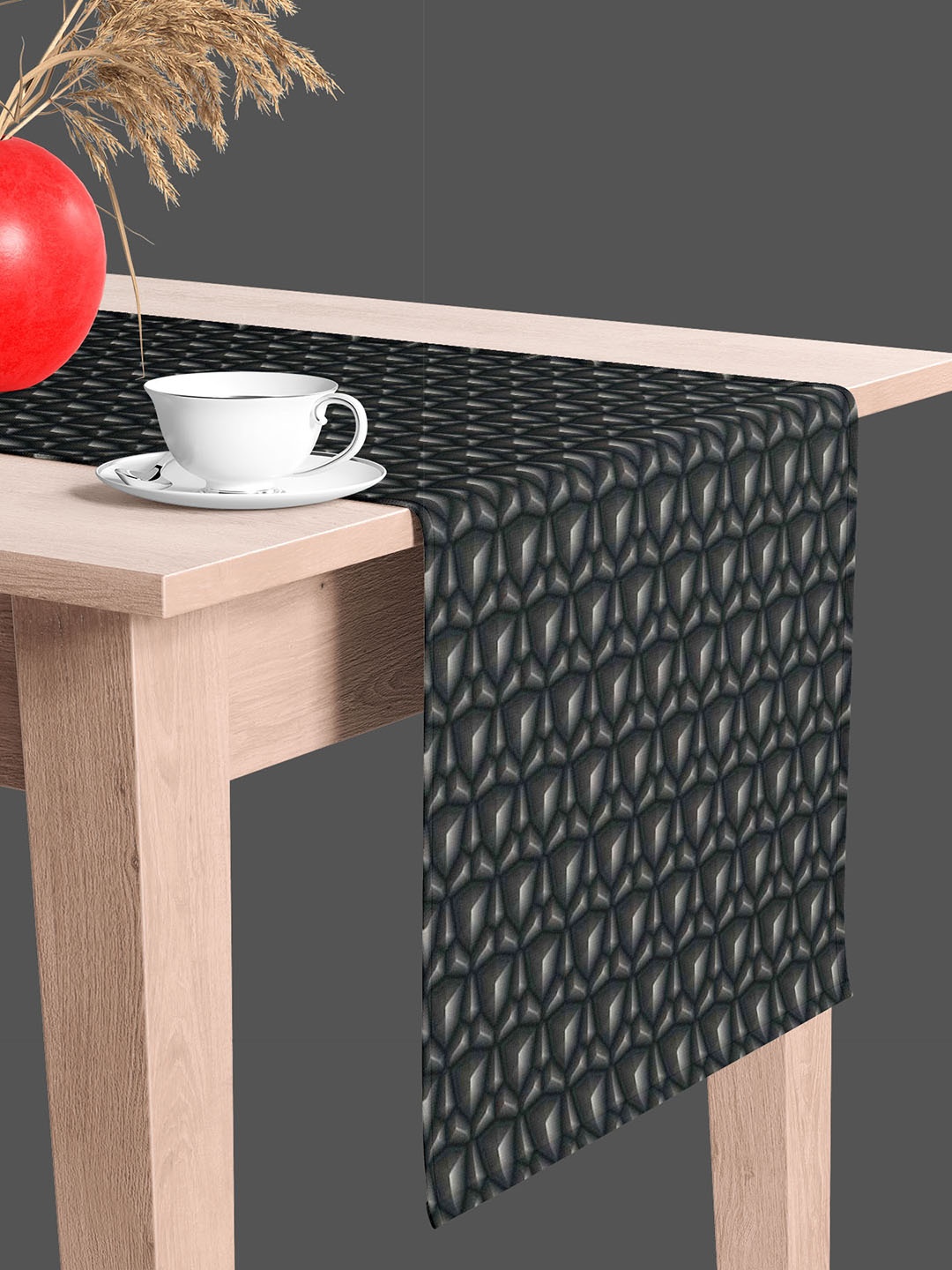 

ArtzFolio Black Geometric-Printed Edge To Edge Table Runner